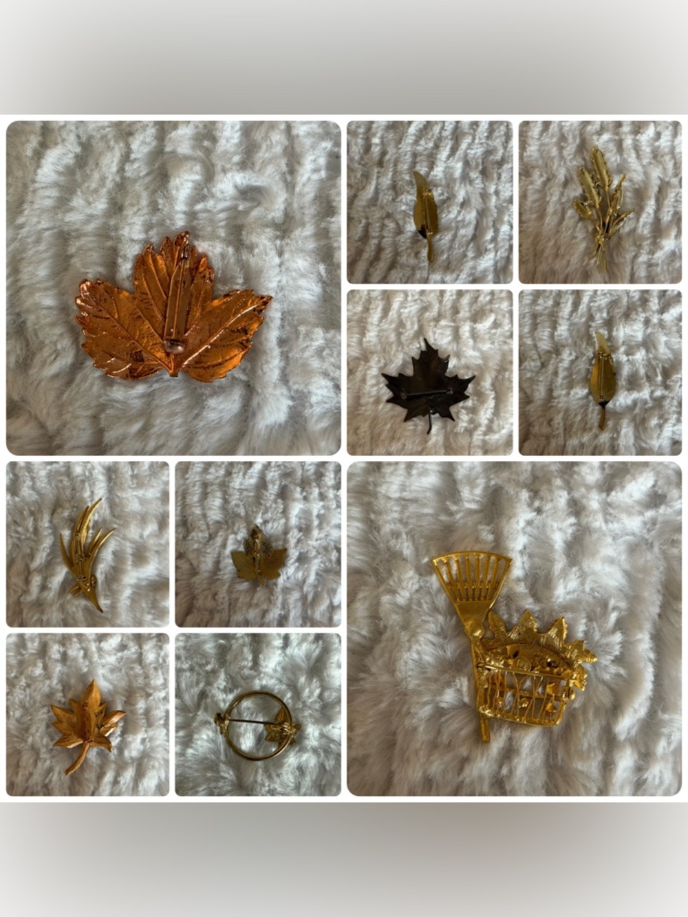 Vintage Leaf Brooch Lot 10 Gold Tone Enamel Maple Wheat Fall Nature Pins - Picture 3 of 4